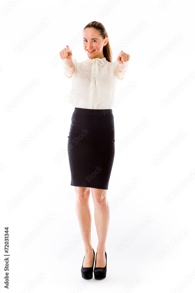 model isolated on plain background fingers pointing to camera model isolated on plain background fingers pointing to camera