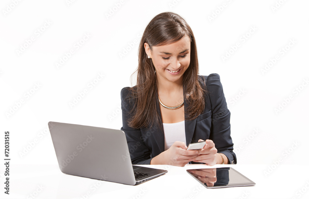 Young business woman working on laptop. Young business woman working on laptop.