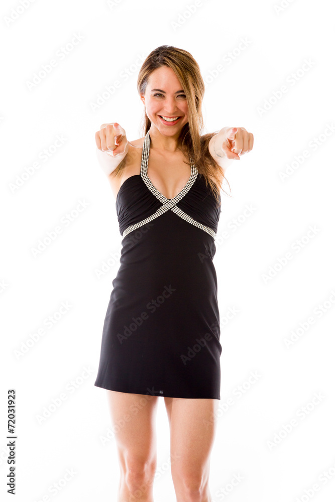 model isolated on plain background fingers pointing to camera model isolated on plain background fingers pointing to camera