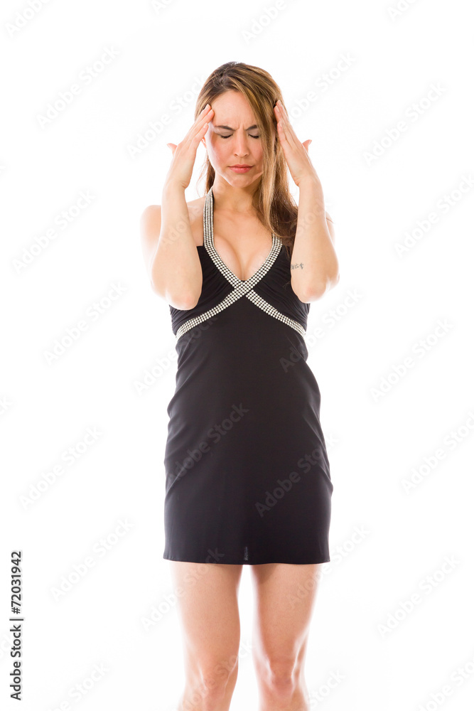 model isolated on plain background confused headache model isolated on plain background confused headache