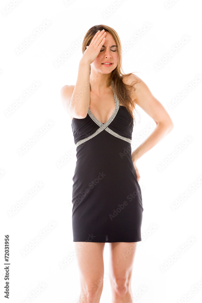 model isolated on plain background confused headache model isolated on plain background confused headache