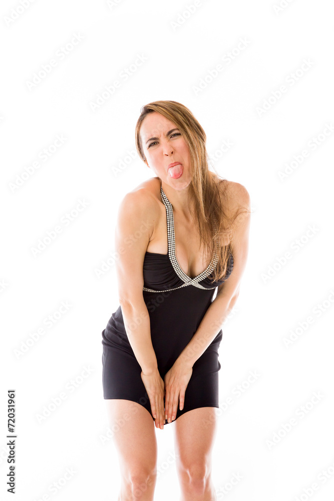 model isolated on plain background face sticking tongue out model isolated on plain background face sticking tongue out
