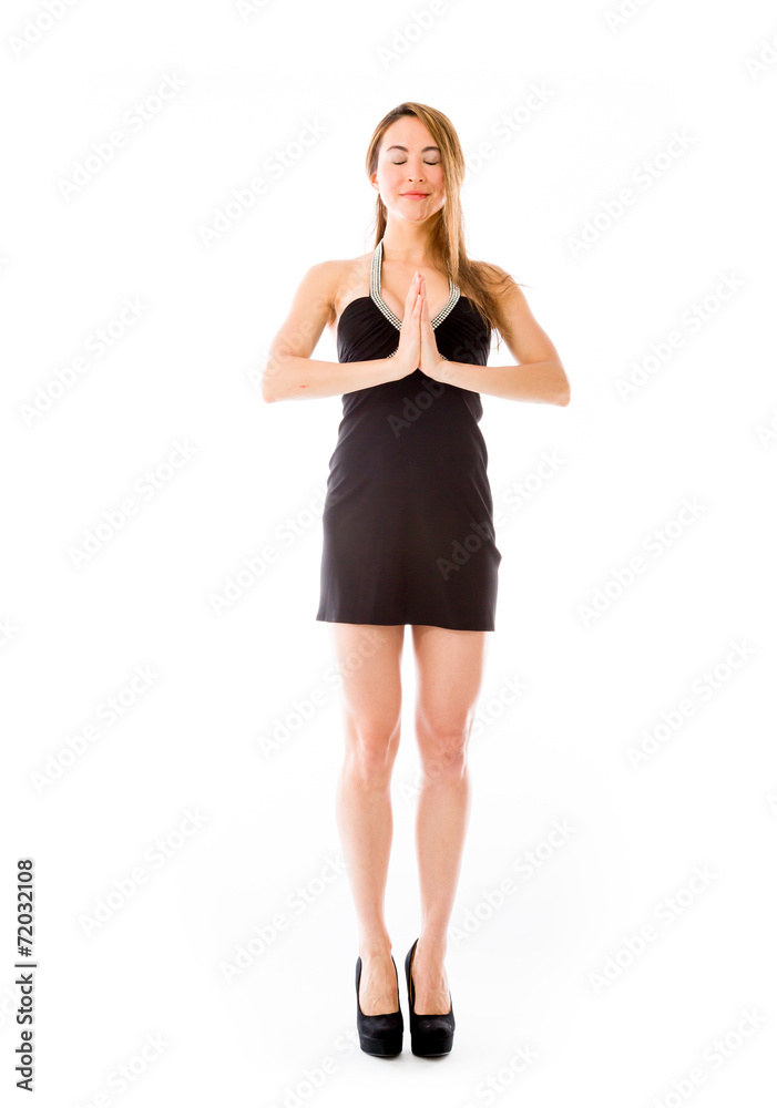model isolated on plain background praying wishing model isolated on plain background praying wishing