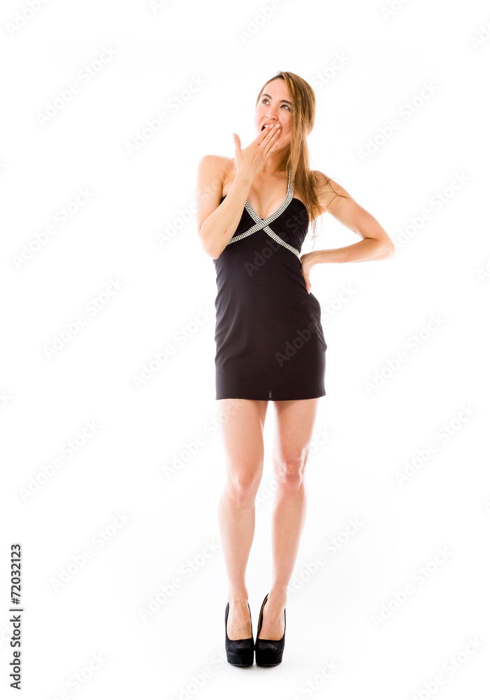 model isolated on plain background tired bored yawning model isolated on plain background tired bored yawning