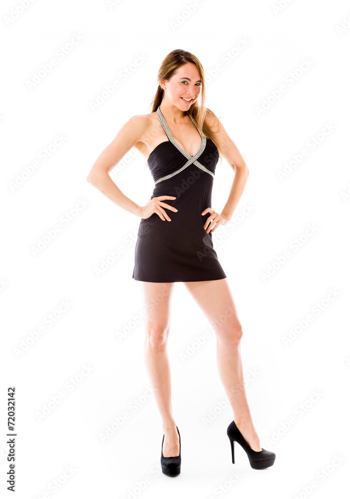 model isolated on plain background pround confident hands on hip model isolated on plain background pround confident hands on hip