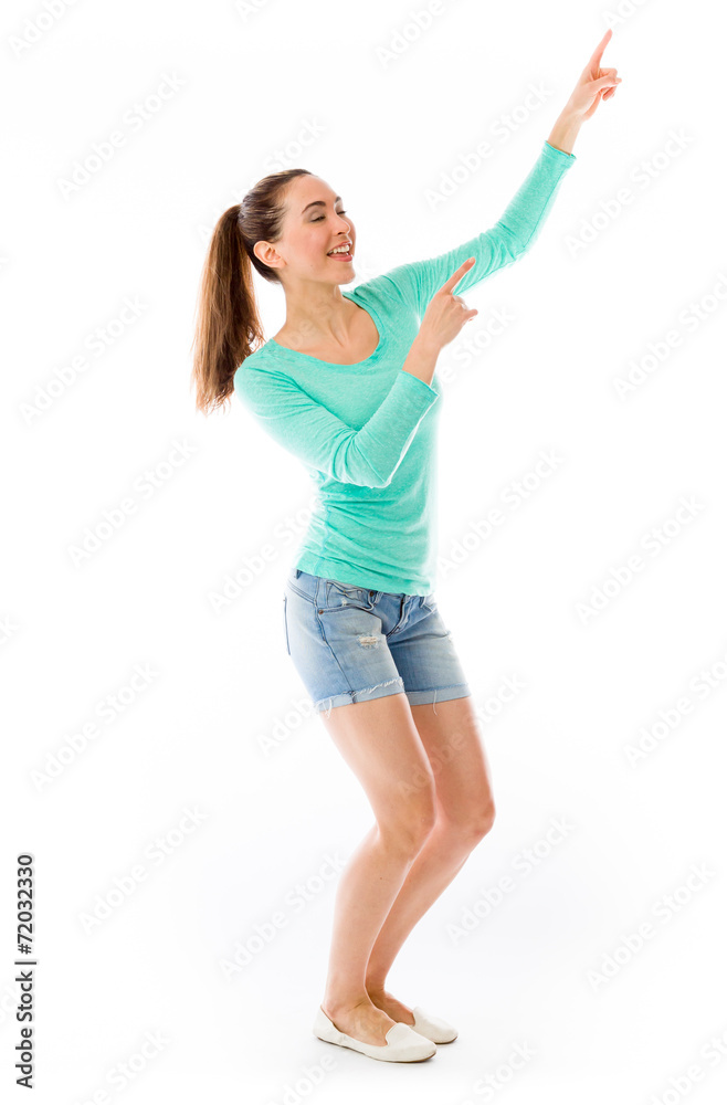model isolated on plain background back pointing model isolated on plain background back pointing