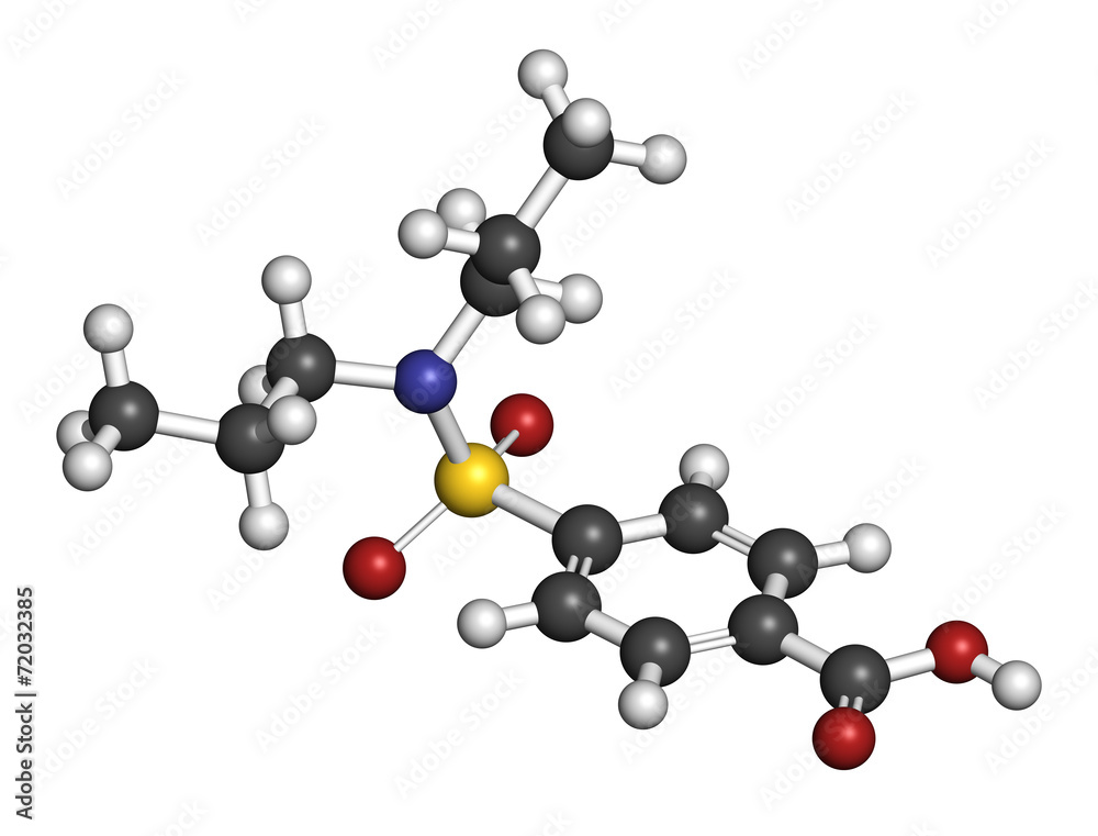Probenecid gout drug molecule.