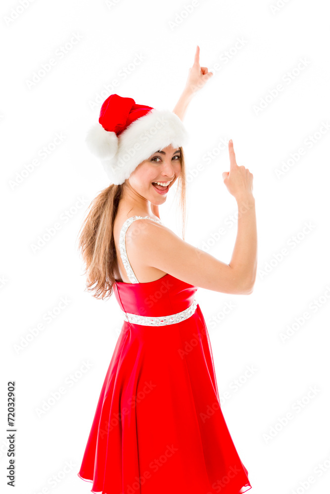 model isolated on plain background looking at camera pointing model isolated on plain background looking at camera pointing