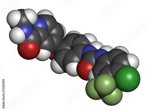 Sorafenib cancer drug molecule. Tyrosine kinase inhibitor (TKI). photo