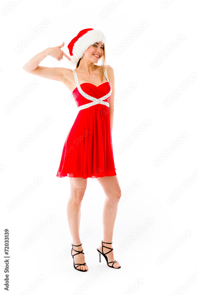 model isolated on plain background pointing to herself model isolated on plain background pointing to herself
