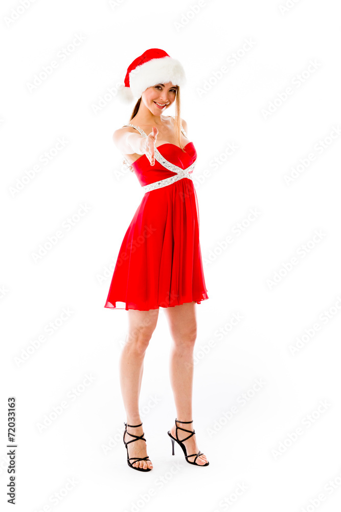 model isolated on plain background greetings hand shake model isolated on plain background greetings hand shake