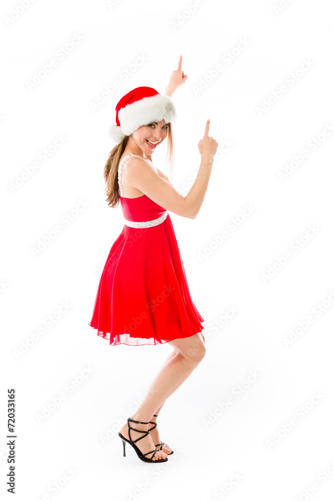 model isolated on plain background looking at camera pointing model isolated on plain background looking at camera pointing