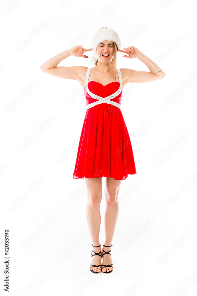 model isolated on plain background plugging ears with fingers model isolated on plain background plugging ears with fingers