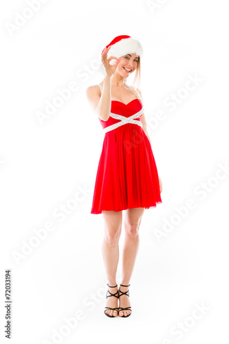 model isolated on plain background hand gesture ok sign