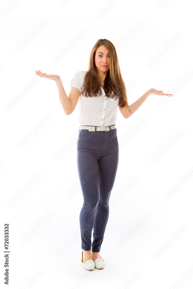 model isolated on plain background puzzled confused lost model isolated on plain background puzzled confused lost