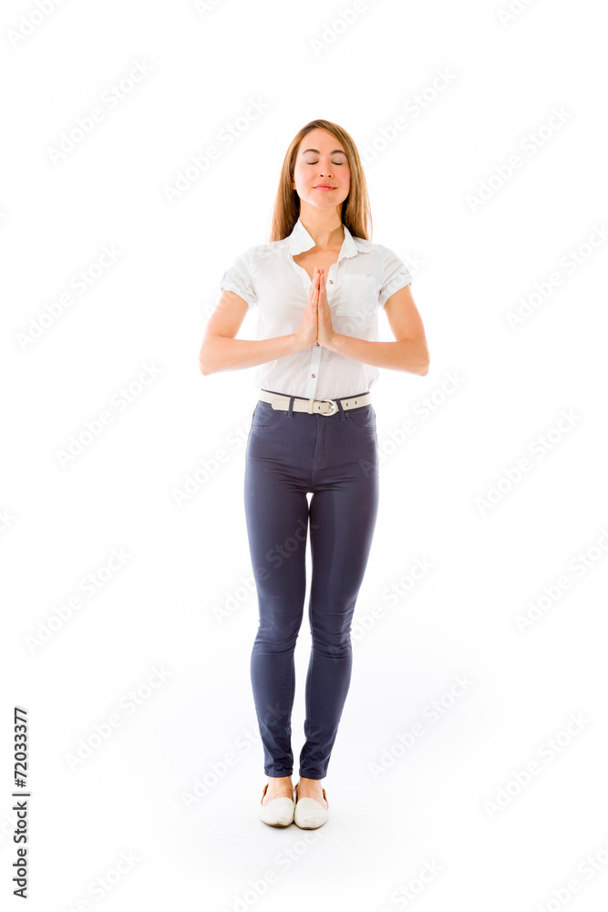 model isolated on plain background praying wishing model isolated on plain background praying wishing