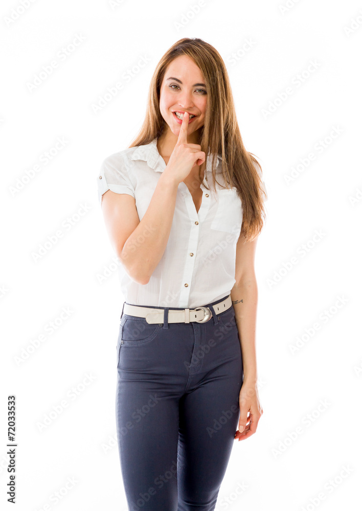model isolated with finger on lips secret model isolated with finger on lips secret