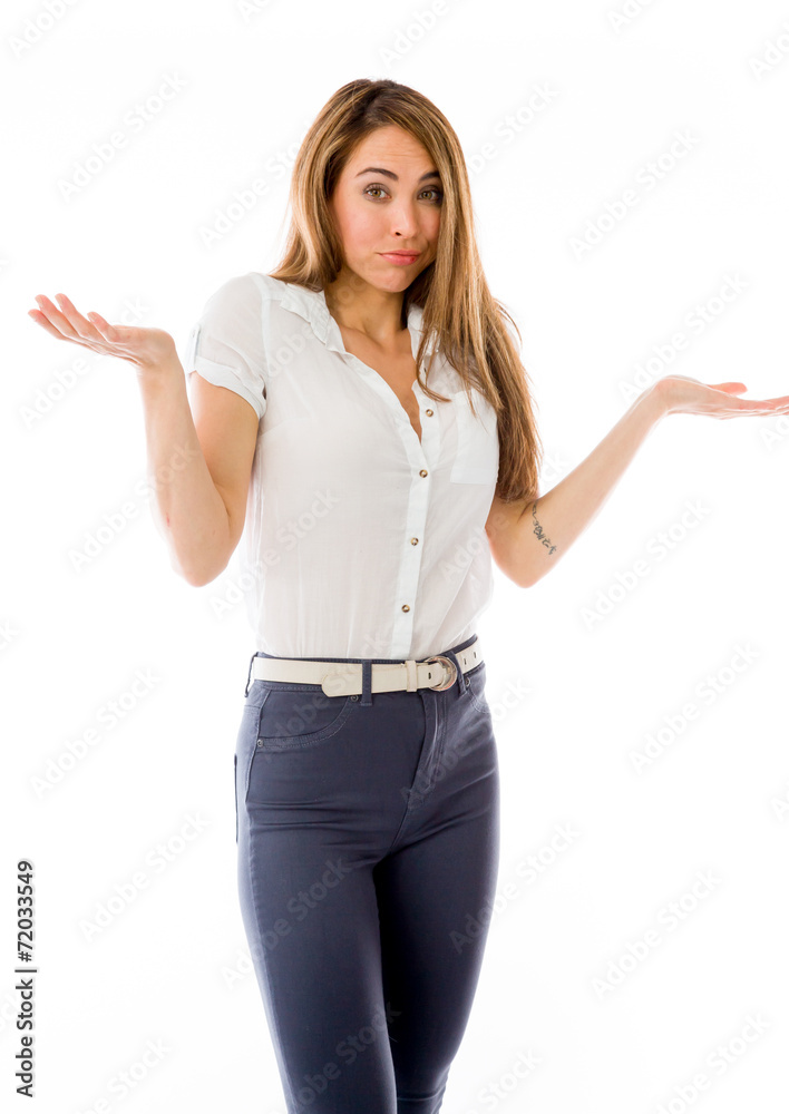 model isolated on plain background puzzled confused lost