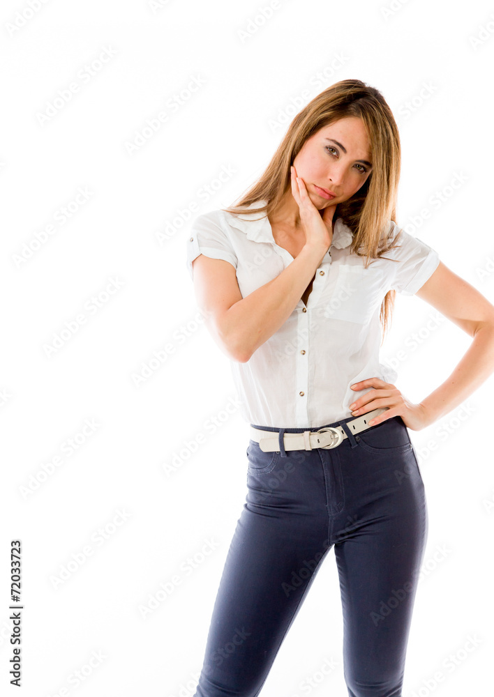 model isolated on plain background bored upset model isolated on plain background bored upset