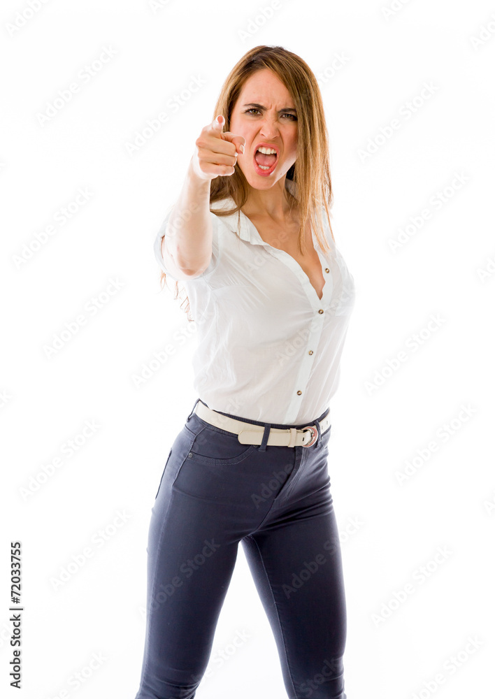 model isolated on plain background nagging scolding with finger model isolated on plain background nagging scolding with finger