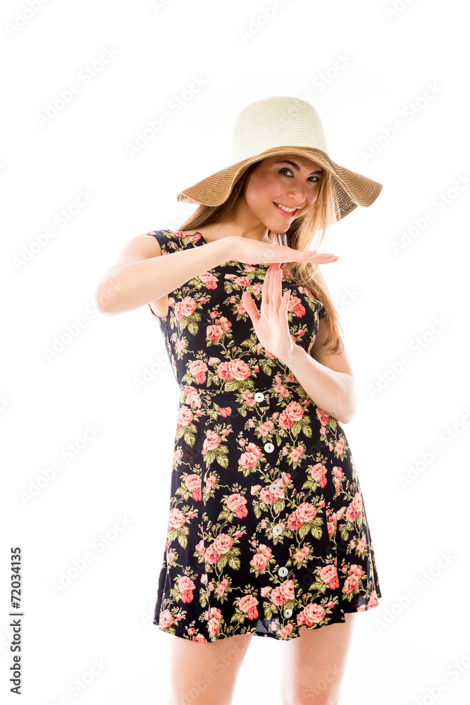 model isolated on plain background hand gesture break sign model isolated on plain background hand gesture break sign