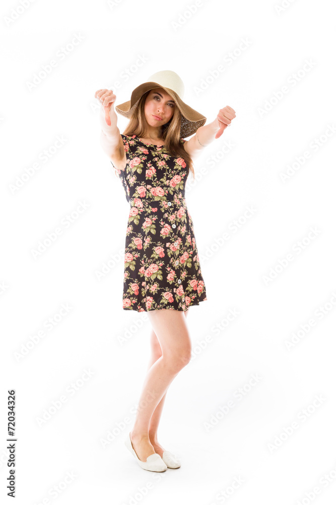 negative model showing thumbs down negative model showing thumbs down