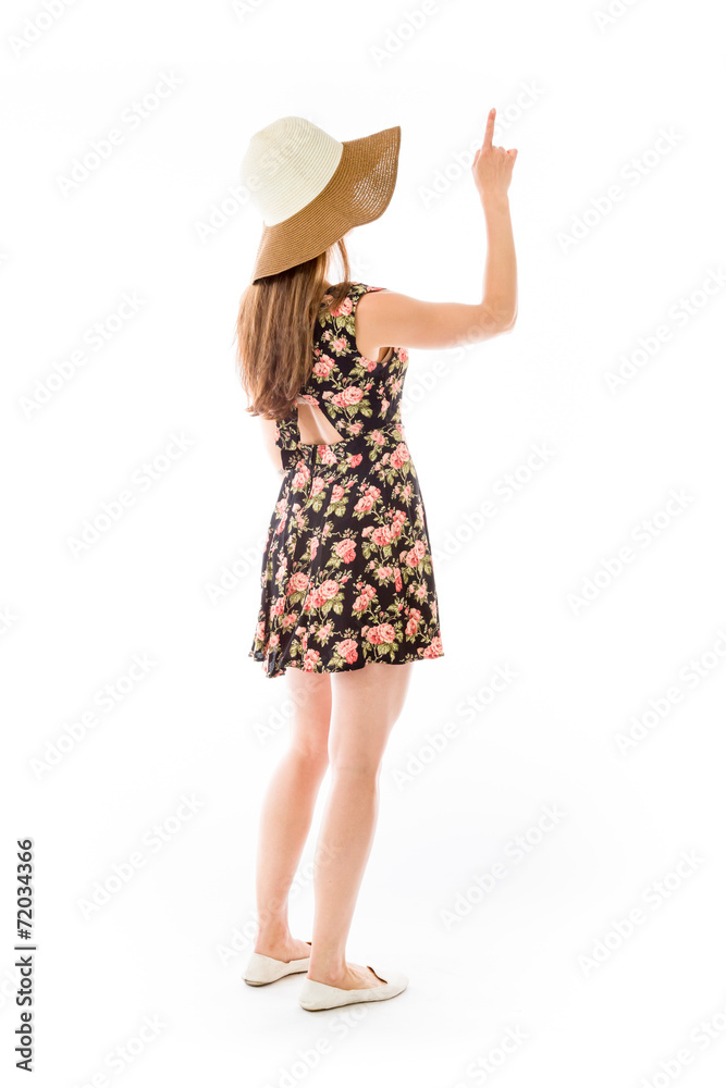 model isolated on plain background back pointing model isolated on plain background back pointing