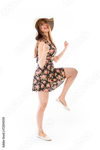 model isolated on plain background victory confident
