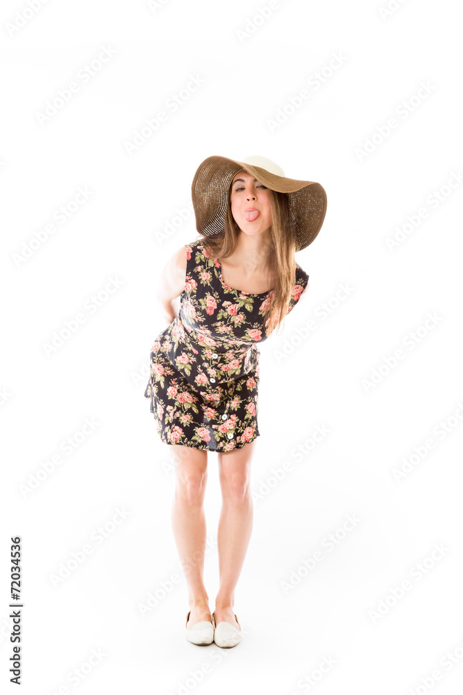 model isolated on plain background face sticking tongue out model isolated on plain background face sticking tongue out