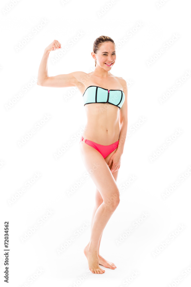 strong model isolated with arm curl