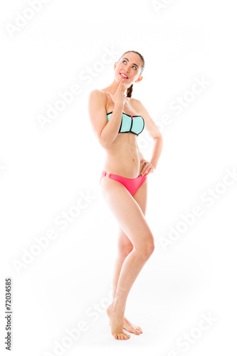 model isolated on plain background thinking