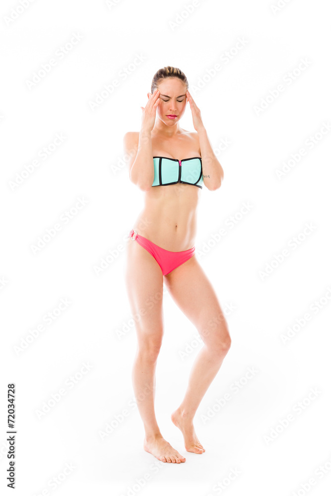 model isolated on plain background confused headache model isolated on plain background confused headache