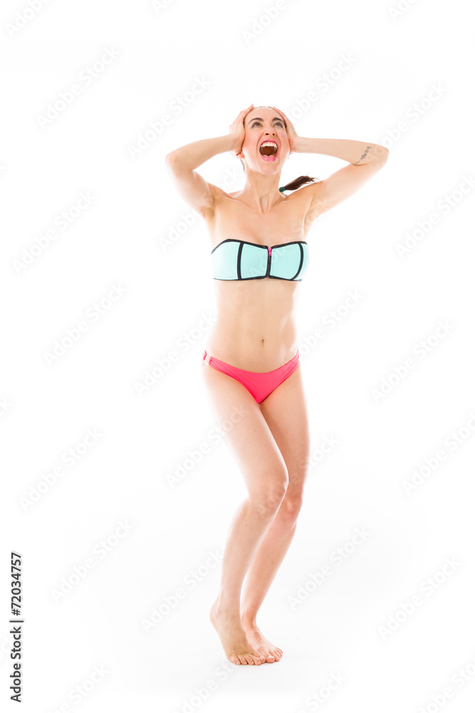 model isolated on plain background stressed upset pulling hairs model isolated on plain background stressed upset pulling hairs