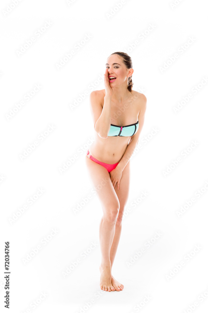model isolated on plain background calling shouting model isolated on plain background calling shouting