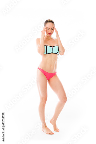 model isolated on plain background confused headache