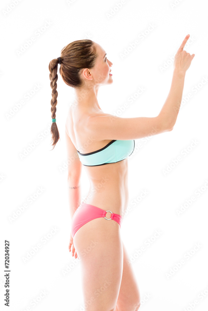 model isolated on plain background back pointing model isolated on plain background back pointing