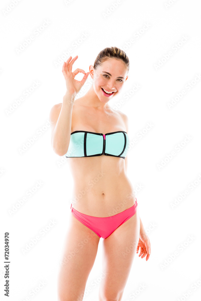 model isolated on plain background hand gesture ok sign model isolated on plain background hand gesture ok sign