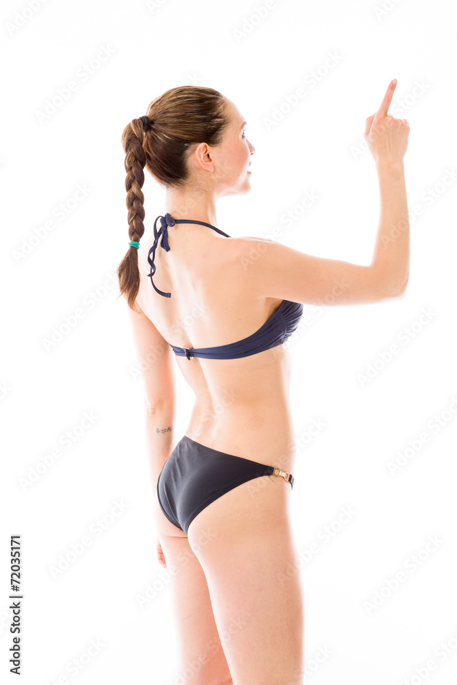 model isolated on plain background back pointing model isolated on plain background back pointing