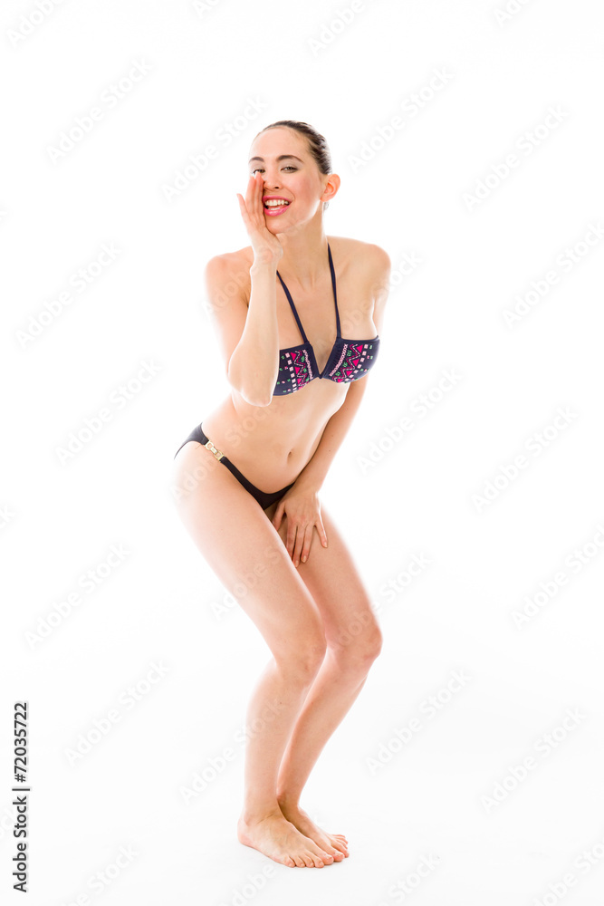 model isolated on plain background calling shouting model isolated on plain background calling shouting