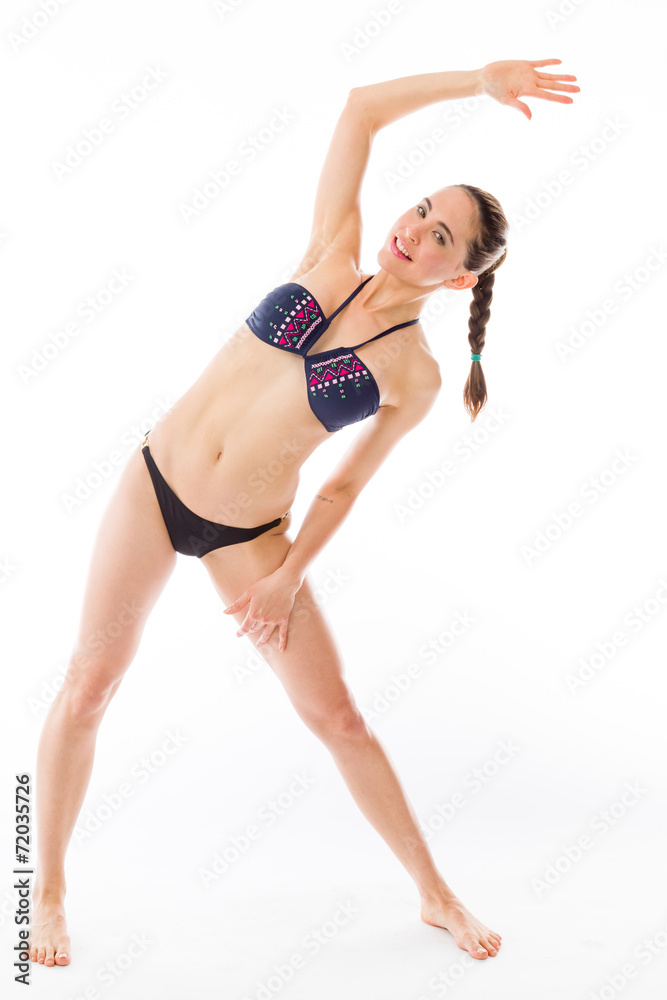 model isolated on plain background exercising stretching model isolated on plain background exercising stretching