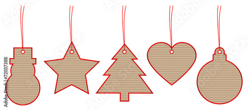 Set 5 Christmas Hangtags Brown Paper Red