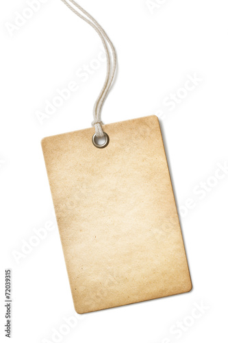 Blank old paper price tag or label isolated on white