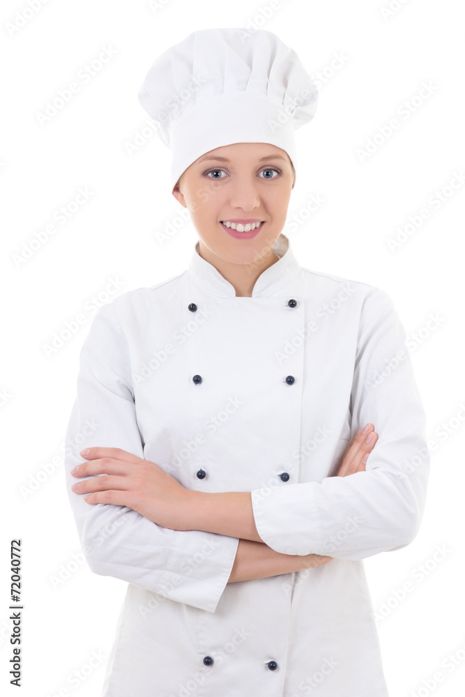 young woman chef isolated on white young woman chef isolated on white