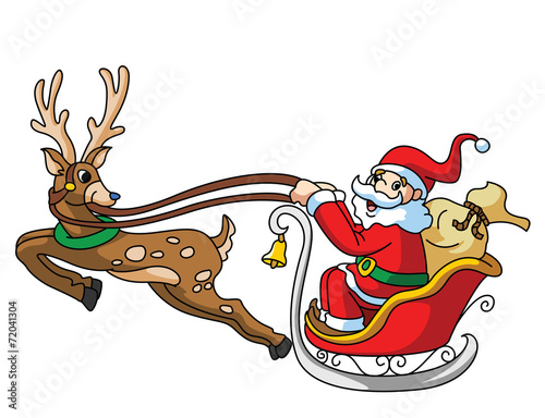 Santa Claus With Deer and Gift