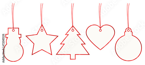Set 5 Christmas Hangtags Paper Red