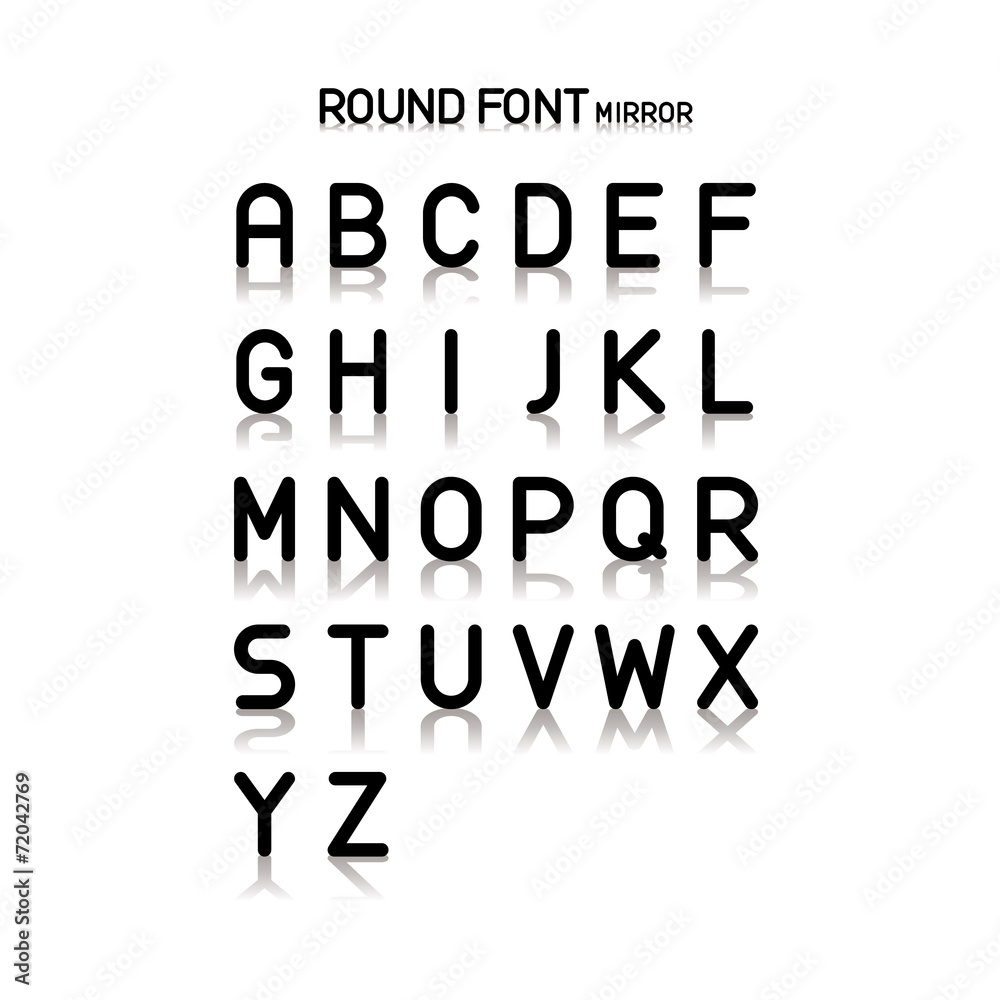 Vector alphabet, Simple round font, mirror effect Vector alphabet, Simple round font, mirror effect