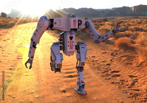 Canvas-taulu titan robot running on deser front view