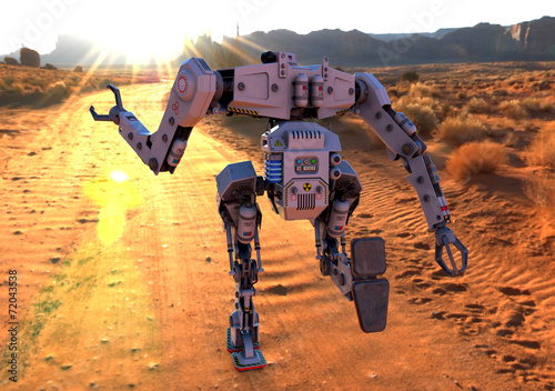 titan robot running on desert photo