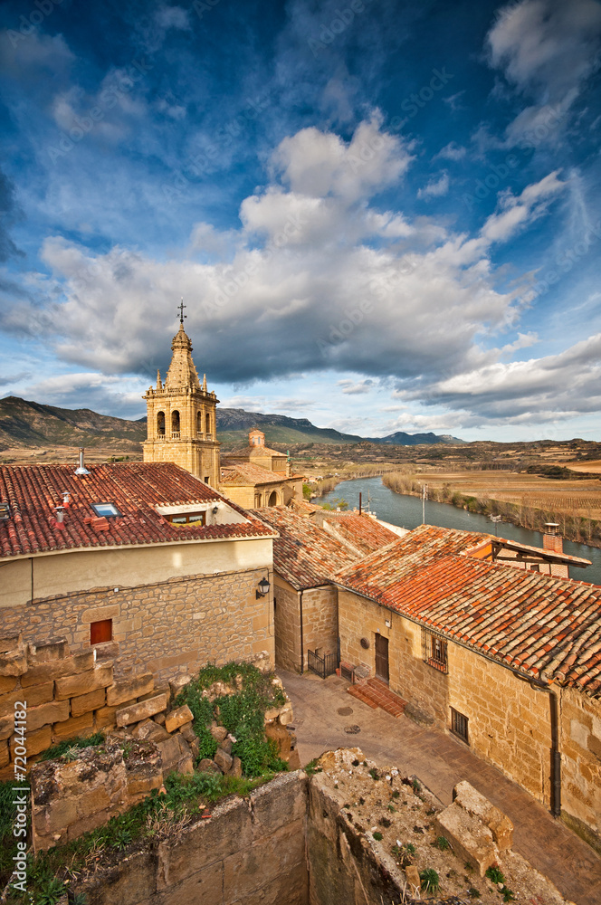 Old town with temple and houses in Spain