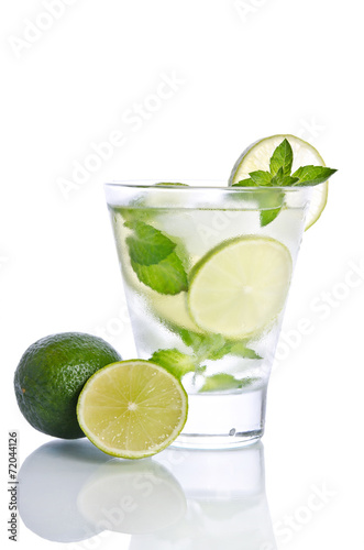 drink with ice mint and lime. Isolated on white background